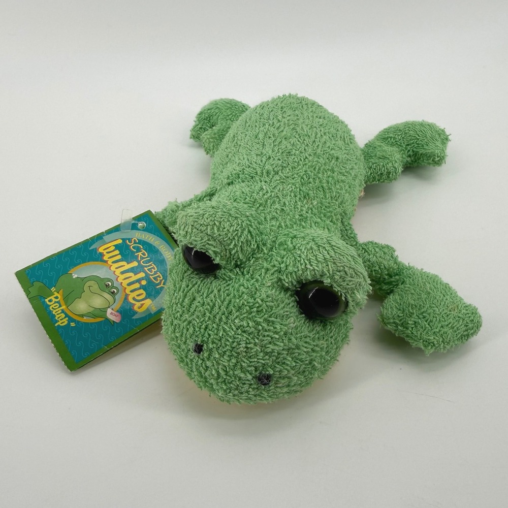 Vintage 1999 Bath & Body Works Scrubby Buddies Bebop Frog Plush Bath Toy NEW